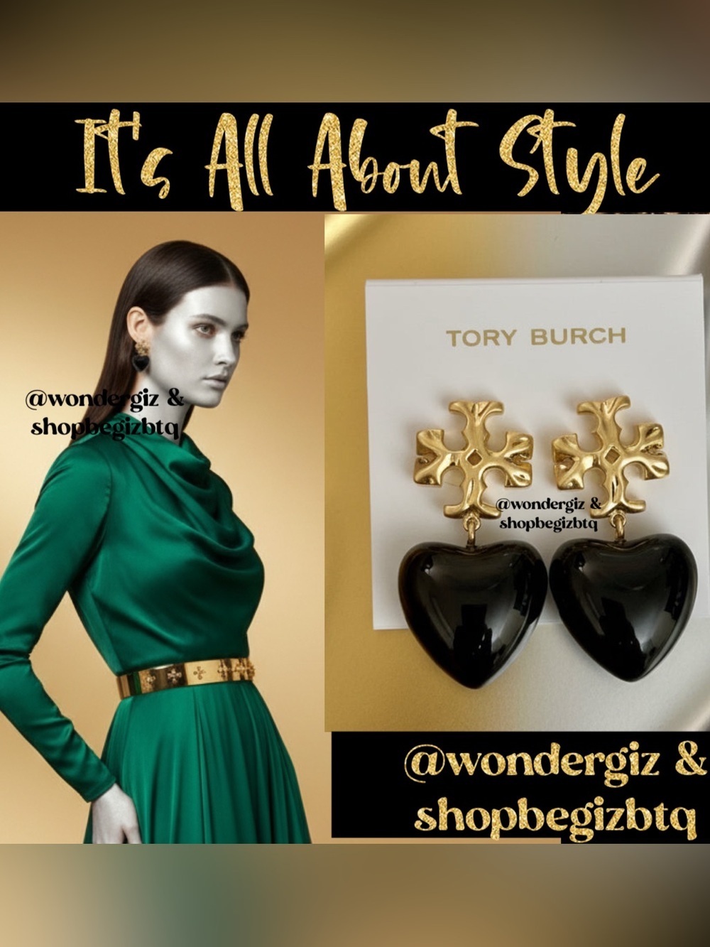 Tory Burch Authentic Roxanne Gold-Tone & Resin Heart Earrings In Black